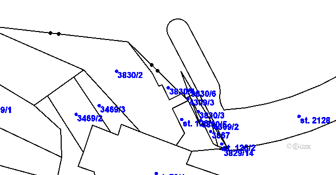Parcela st. 3830/4 v KÚ Podělusy, Katastrální mapa