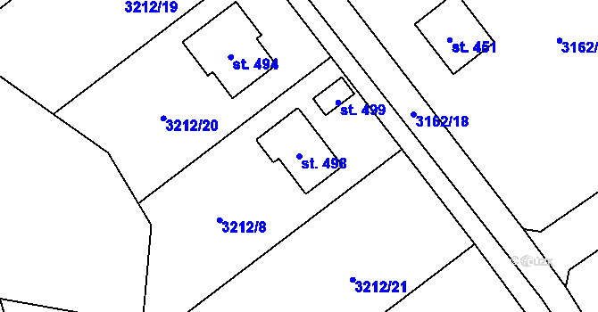 Parcela st. 498 v KÚ Podělusy, Katastrální mapa