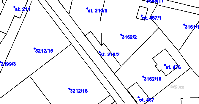 Parcela st. 210/2 v KÚ Podělusy, Katastrální mapa