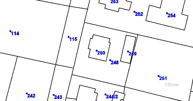 Parcela st. 250 v KÚ Poděšín, Katastrální mapa