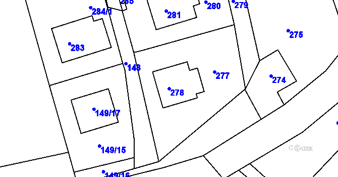 Parcela st. 278 v KÚ Poděšín, Katastrální mapa
