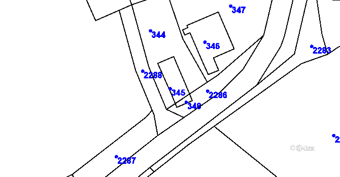 Parcela st. 345 v KÚ Poděšín, Katastrální mapa
