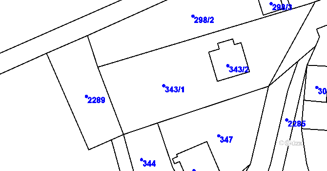 Parcela st. 343/1 v KÚ Poděšín, Katastrální mapa