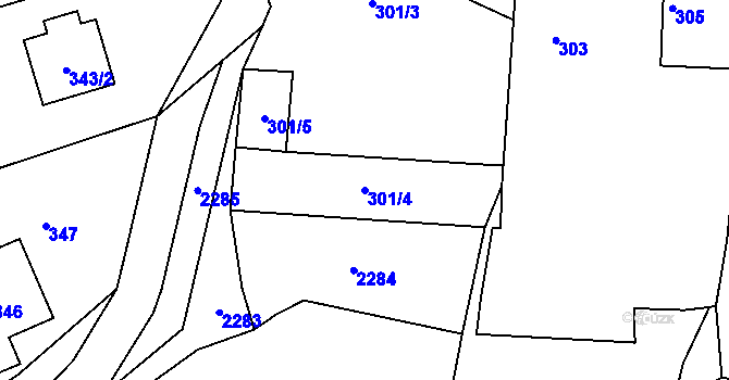 Parcela st. 301/4 v KÚ Poděšín, Katastrální mapa