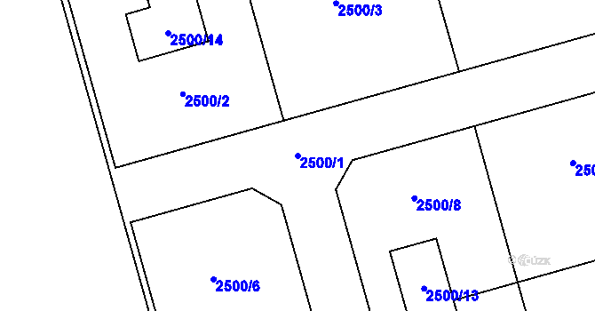 Parcela st. 2500/1 v KÚ Poděšín, Katastrální mapa