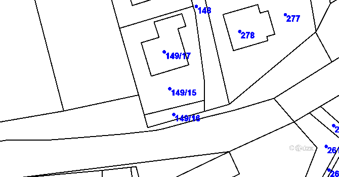 Parcela st. 149/15 v KÚ Poděšín, Katastrální mapa