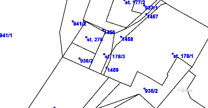 Parcela st. 178/3 v KÚ Podhorní Újezd, Katastrální mapa