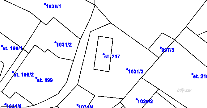 Parcela st. 217 v KÚ Podhorní Újezd, Katastrální mapa