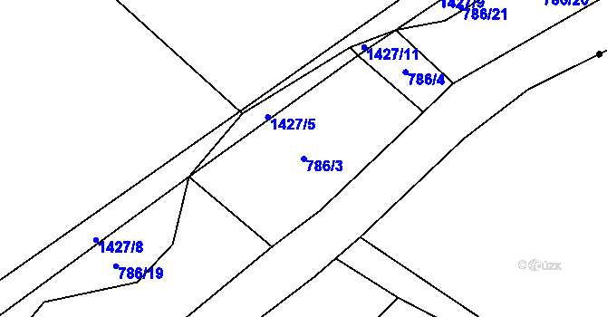 Parcela st. 786/3 v KÚ Podhorní Újezd, Katastrální mapa