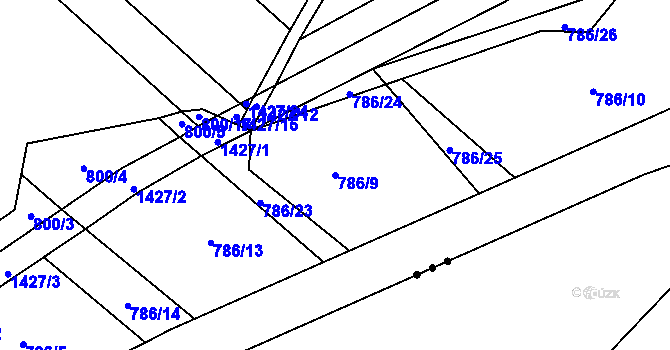Parcela st. 786/9 v KÚ Podhorní Újezd, Katastrální mapa