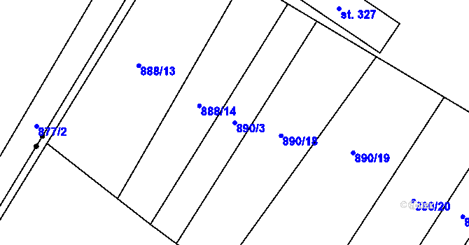 Parcela st. 890/3 v KÚ Podhorní Újezd, Katastrální mapa