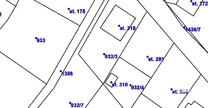 Parcela st. 932/3 v KÚ Podhorní Újezd, Katastrální mapa