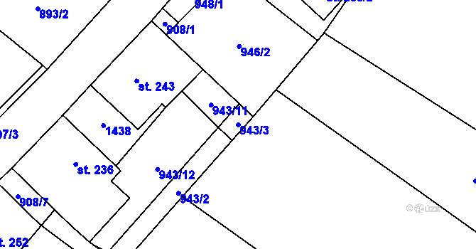 Parcela st. 943/3 v KÚ Podhorní Újezd, Katastrální mapa