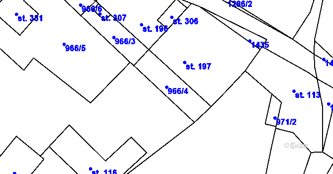 Parcela st. 966/4 v KÚ Podhorní Újezd, Katastrální mapa