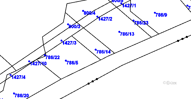 Parcela st. 786/14 v KÚ Podhorní Újezd, Katastrální mapa