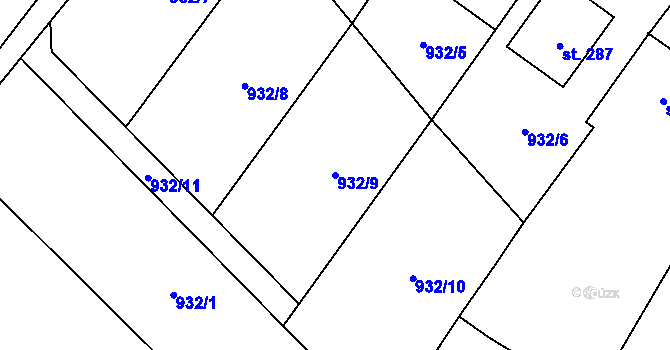 Parcela st. 932/9 v KÚ Podhorní Újezd, Katastrální mapa
