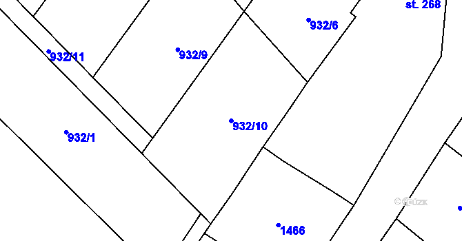 Parcela st. 932/10 v KÚ Podhorní Újezd, Katastrální mapa