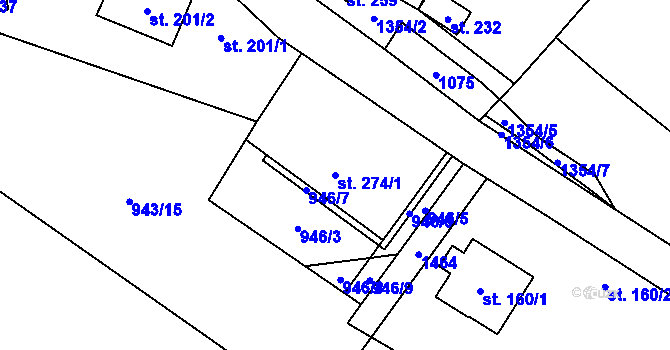Parcela st. 274/1 v KÚ Podhorní Újezd, Katastrální mapa