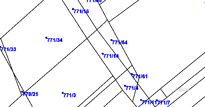 Parcela st. 771/14 v KÚ Podhorní Újezd, Katastrální mapa