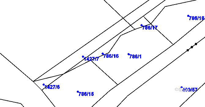 Parcela st. 786/16 v KÚ Podhorní Újezd, Katastrální mapa