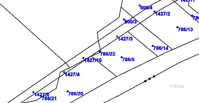 Parcela st. 786/22 v KÚ Podhorní Újezd, Katastrální mapa
