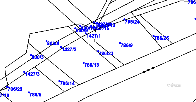 Parcela st. 786/23 v KÚ Podhorní Újezd, Katastrální mapa