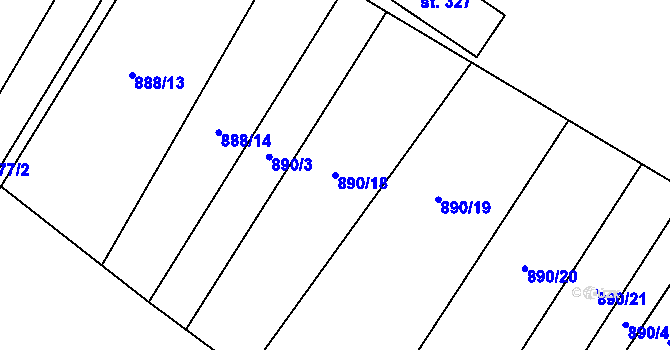 Parcela st. 890/18 v KÚ Podhorní Újezd, Katastrální mapa