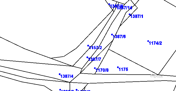 Parcela st. 1157/2 v KÚ Podhorní Újezd, Katastrální mapa
