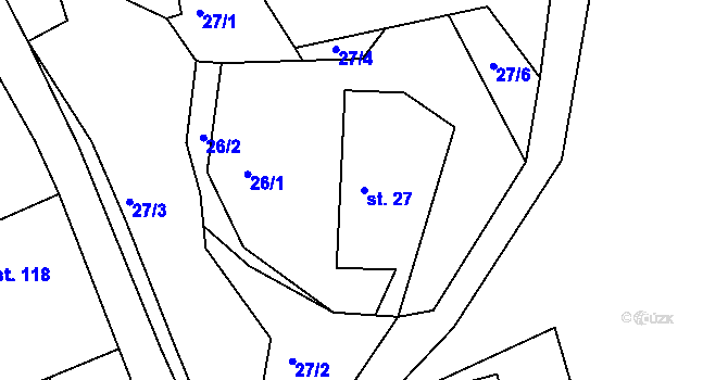 Parcela st. 27 v KÚ Podhořany u Ronova, Katastrální mapa