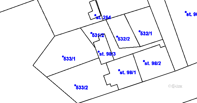 Parcela st. 98/3 v KÚ Podhořany u Ronova, Katastrální mapa