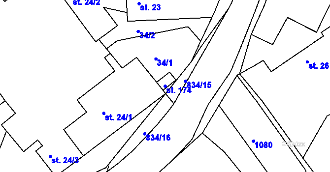 Parcela st. 174 v KÚ Podhořany u Ronova, Katastrální mapa
