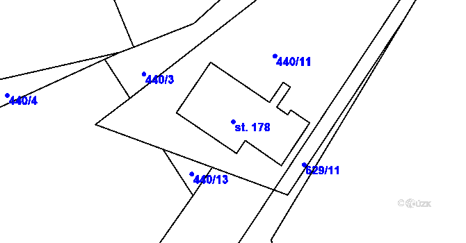 Parcela st. 178 v KÚ Podhořany u Ronova, Katastrální mapa
