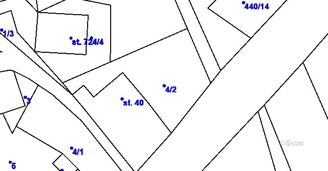 Parcela st. 4/2 v KÚ Podhořany u Ronova, Katastrální mapa