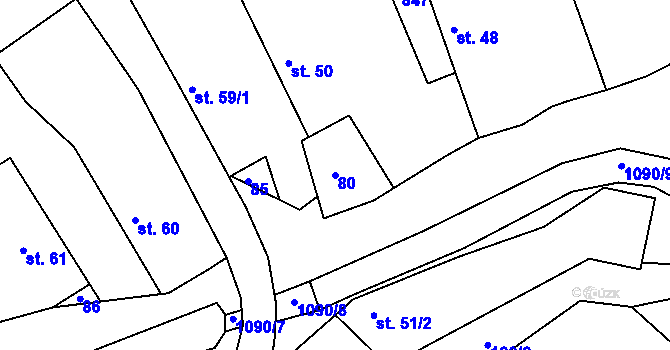 Parcela st. 80 v KÚ Podhořany u Ronova, Katastrální mapa