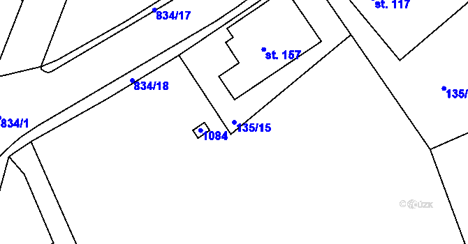 Parcela st. 135/15 v KÚ Podhořany u Ronova, Katastrální mapa
