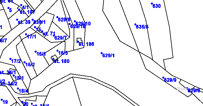 Parcela st. 629/1 v KÚ Podhořany u Ronova, Katastrální mapa