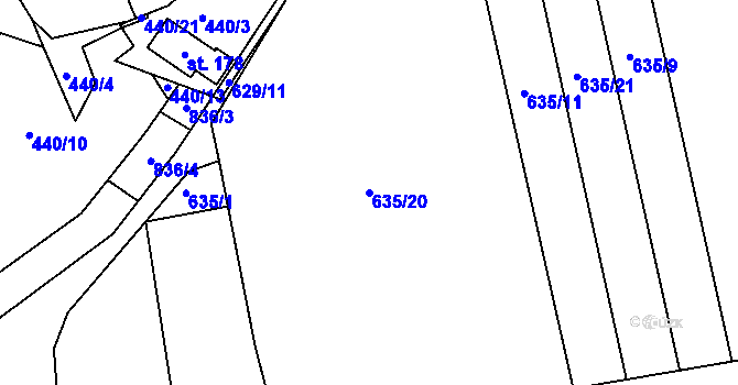 Parcela st. 635/20 v KÚ Podhořany u Ronova, Katastrální mapa