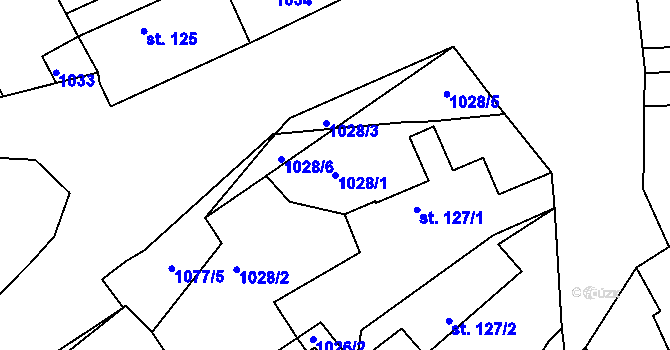 Parcela st. 1028/1 v KÚ Podhořany u Ronova, Katastrální mapa