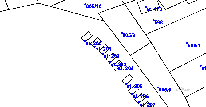 Parcela st. 202 v KÚ Podhořany u Ronova, Katastrální mapa