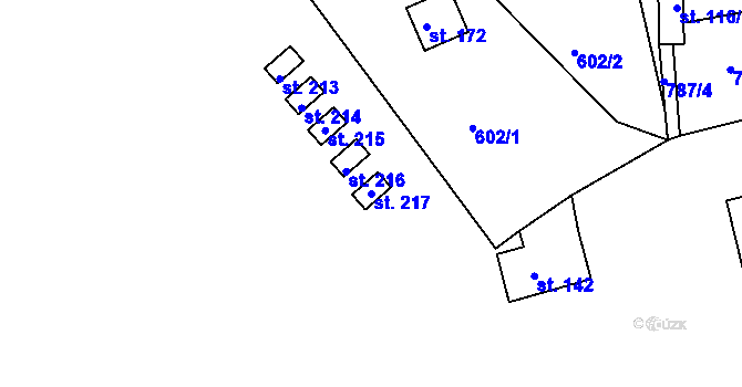 Parcela st. 217 v KÚ Podhořany u Ronova, Katastrální mapa