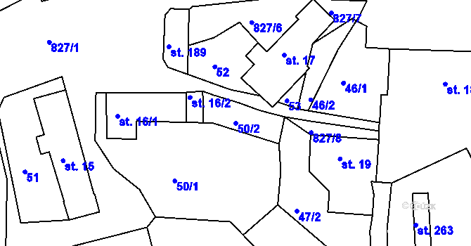 Parcela st. 50/2 v KÚ Podhořany u Ronova, Katastrální mapa
