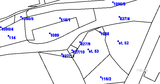 Parcela st. 827/9 v KÚ Podhořany u Ronova, Katastrální mapa