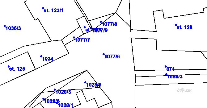 Parcela st. 1077/6 v KÚ Podhořany u Ronova, Katastrální mapa