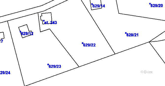 Parcela st. 629/22 v KÚ Podhořany u Ronova, Katastrální mapa