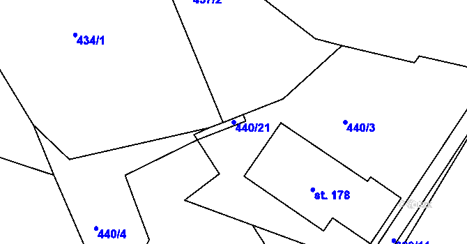 Parcela st. 440/21 v KÚ Podhořany u Ronova, Katastrální mapa