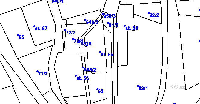 Parcela st. 55 v KÚ Podhoří na Moravě, Katastrální mapa