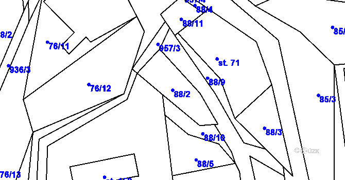 Parcela st. 88/2 v KÚ Podhoří na Moravě, Katastrální mapa