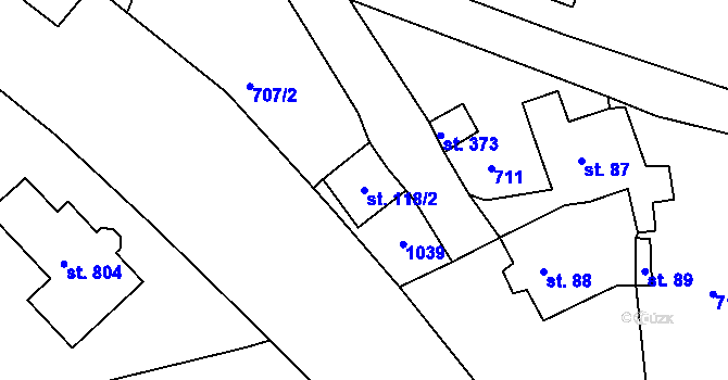 Parcela st. 118/2 v KÚ Podhrad, Katastrální mapa