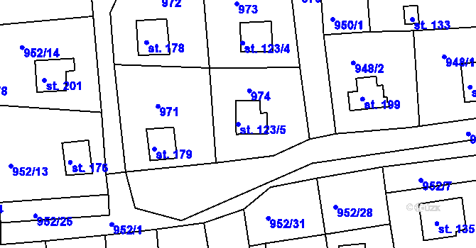 Parcela st. 123/5 v KÚ Podhrad, Katastrální mapa