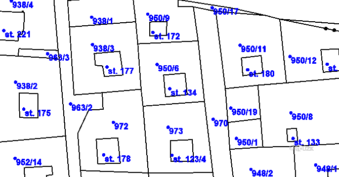 Parcela st. 134 v KÚ Podhrad, Katastrální mapa